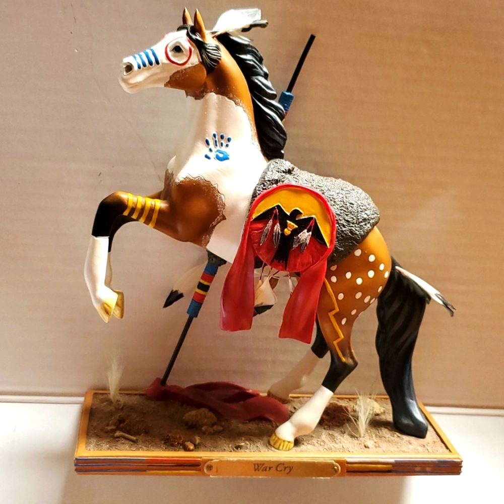 Enesco Brown White Black Native American Horse Figurine War Cry. No tag/box.